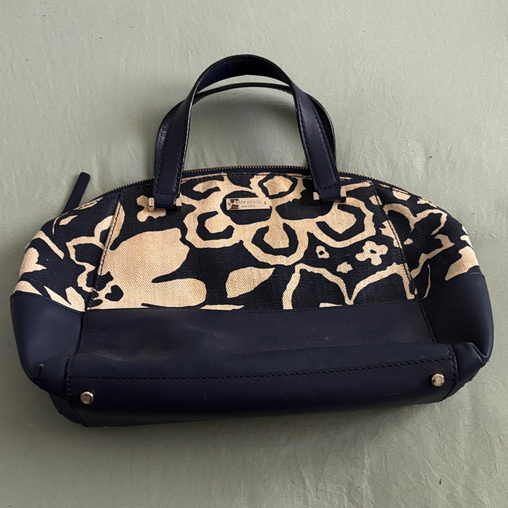 Kate Spade Navy Blue and Cream Floral Cosmetic Bag